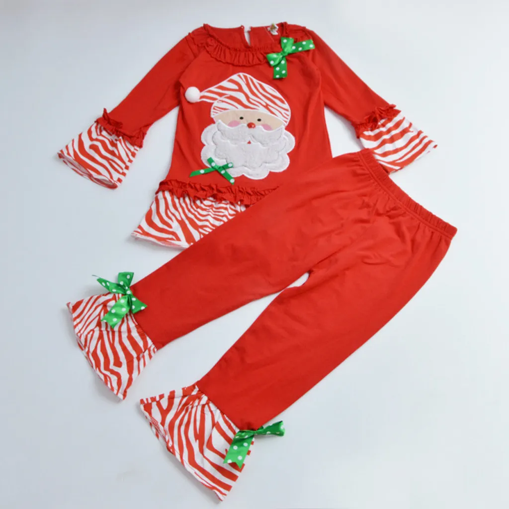 

Unique Style Toddler Infant Baby Girls 2pcs Long Pajamas Sleepwear Christmas Homewear Outfits Red Solid Color Santa Claus 2019