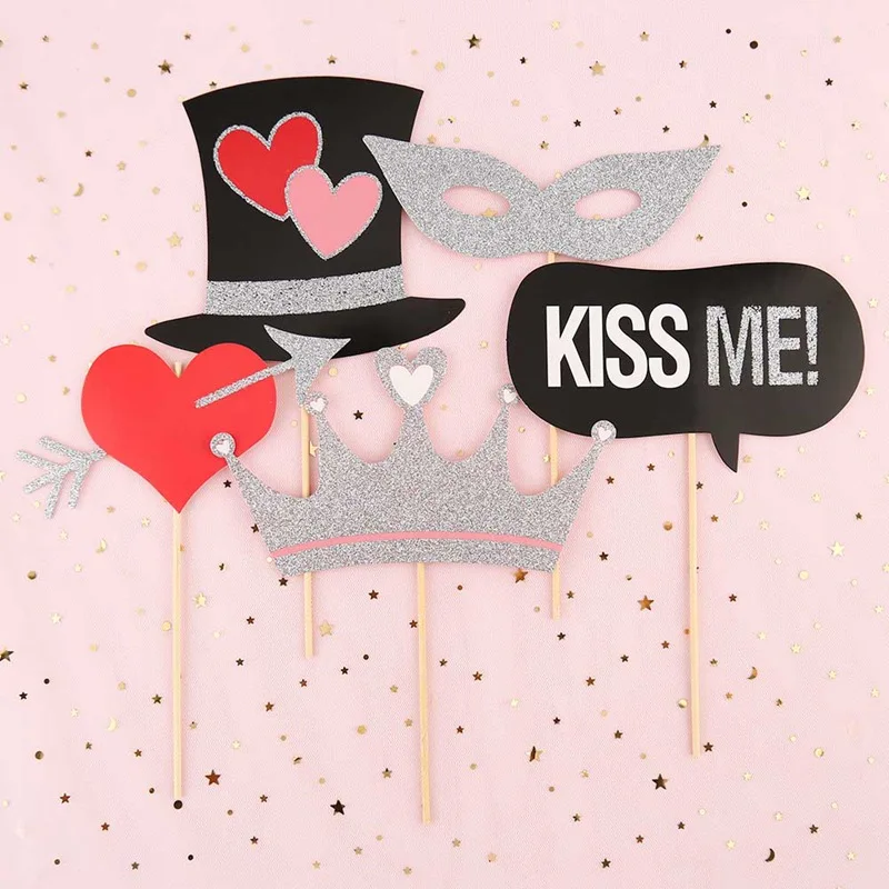 27Pcs DIY Photo Booth Props Funny Kiss Me Red Lip Glasses On A Stick Birthday Bride Wedding Decoration Party Accessories