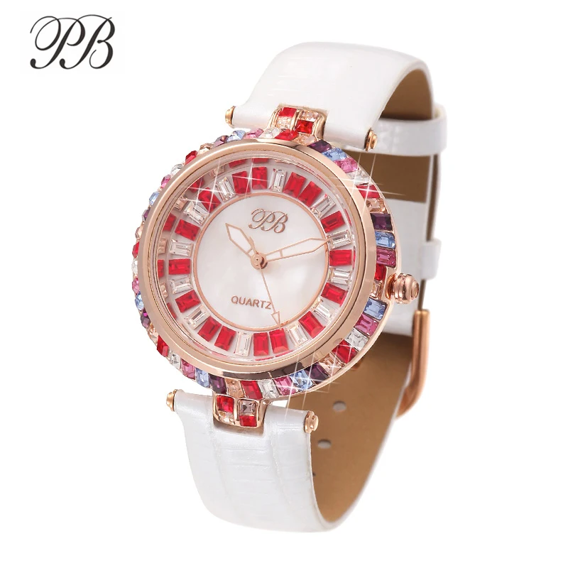 Princess Butterfly clock Марка Мода Красочные Красный Кристалл Женские Часы Водонепроницаемый Небольшой Роскошный Кожаный Ремешок Кварцевые часы наручные