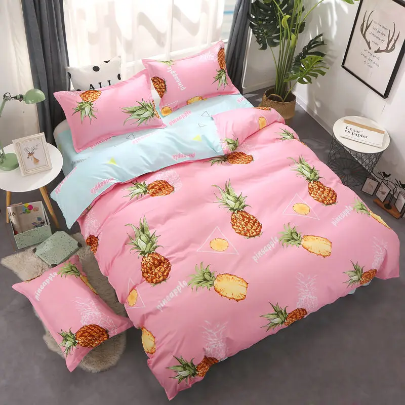 

Pink Pineapple Printed 4pcs Girl Boy Kid Bed Cover Set Duvet Cover Adult Child Bed Sheet Pillowcase Comforter Bedding Set 61010