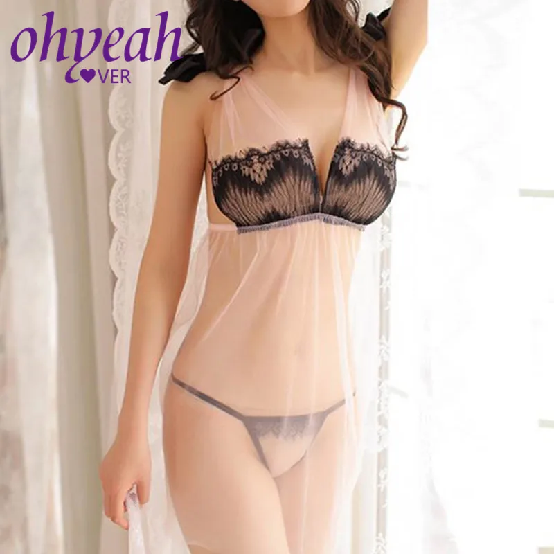 Ohyeahlover кружевное цветочное соблазнительное нижнее белье сетчатые бретельки Babydoll+ стринги прозрачная ночная рубашка Femme Сексуальная LL8474