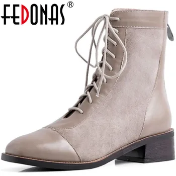 

FEDONAS Elegant Women Ankle Boots Top 2020 Winter Genuine Leater Shoes Woman Retro Side Zipper Party Office Lady Boots Boots
