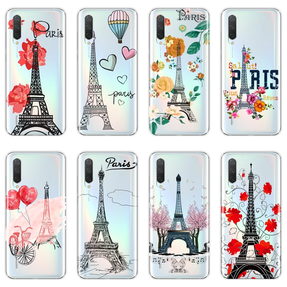 Back Cover For Xiaomi Mi 9 SE 9T PRO Eiffel Tower Paris Flower Heart Travel Soft Silicone Phone Case A3 8 | Мобильные телефоны и