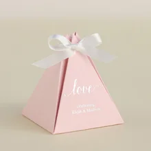 Изготовленным на заказ логосом пирамиды бумага белого, голубого и розового цвета, Подарочная конфетная коробки для свадьбы Детский наряд для дня Рождения свадебный душ вечерние гостей