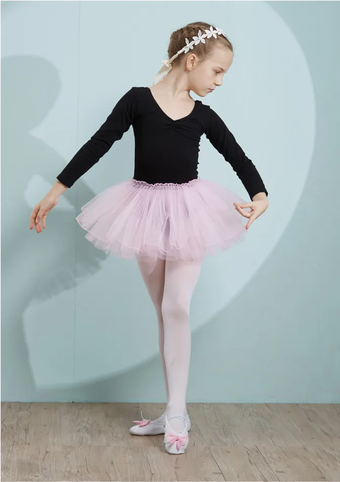 Combed Cotton Ballet Dress Dance Dress Tutu Ballet for Girls Kids Children High Quality Ballerina Long Sleeves Tulle Dance