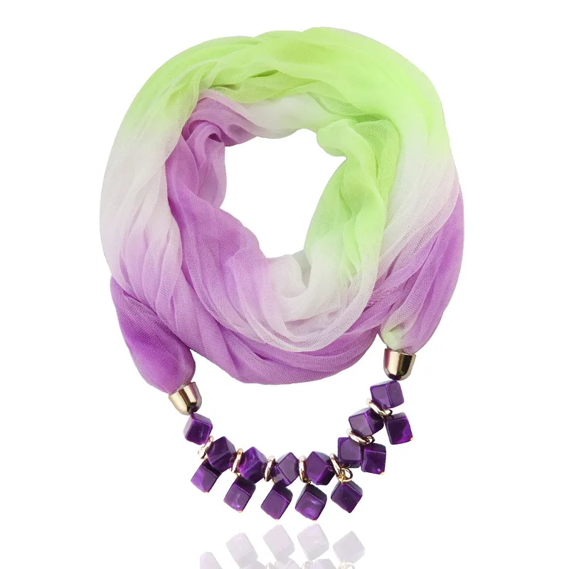 Hbf461534774f4aad8379c424eafd3fa6D Fashion Lady Gradient Color Silk Scarf Ring Simple Bead Pendant Necklace Ring Scarf Multi-style Lady Muslim Head Scarves Hijabs Mallzona