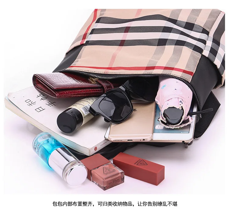 Korean New Style Waterproof Oxford Cloth Backpack WOMEN'S Bag Travel Versatile Canvas Plaid Backpack Dual Purpose School Ba