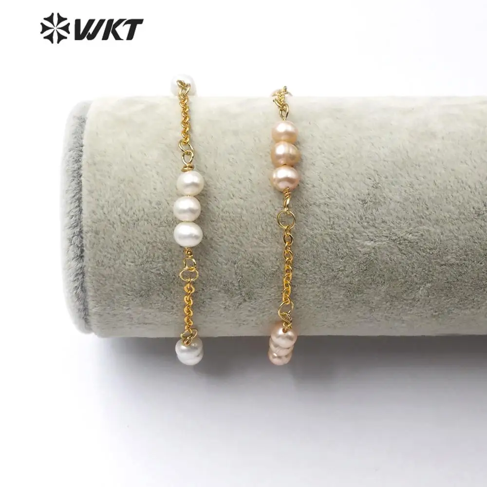 

WT-B498 Natural Freshwater Pearl Bracelet White/Pink Pearl Bracelet With Gold Electroplated Chain Fashion Wedding Pearl Bracelet