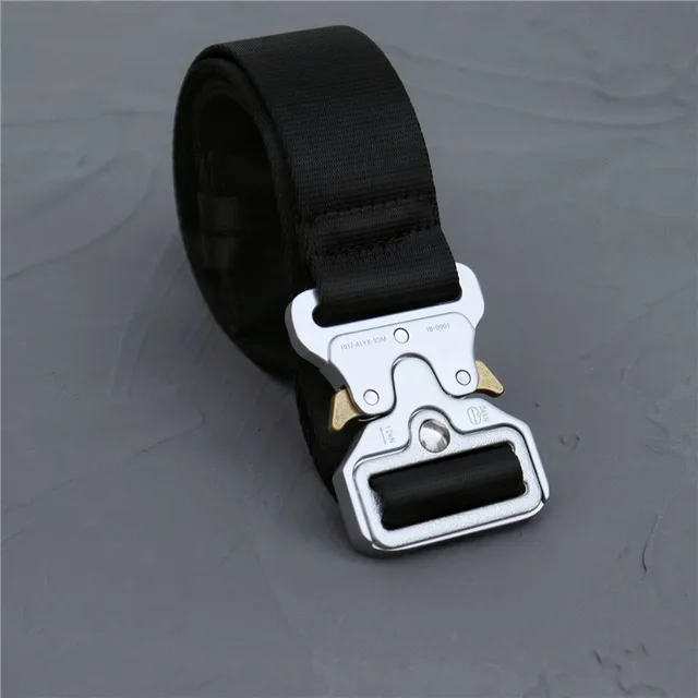 Black Silver 1017 ALYX 9SM Nylon Canvas Safety Buckle Belt Metal Button Men