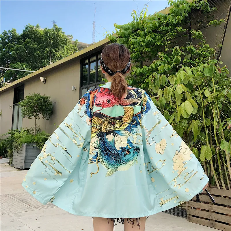 Yukata женский кардиган с принтом аниме японское кимоно азиатская одежда рубашка с принтом карпа Топы повседневные Kimonos Femme милое кимоно косплей - Цвет: as picture