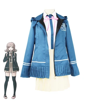 

Anime Danganronpa 2 Cosplay Costume Chiaki Nanami Uniforms Women Outfit Full Set Coat + Shirt + Tie + Skirt + Stockings