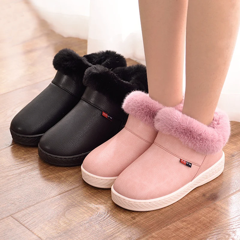 Boots Waterproof Shoes Girls Winter Women Ankle Mujer Ladies Couple House Soled Warm-Fur