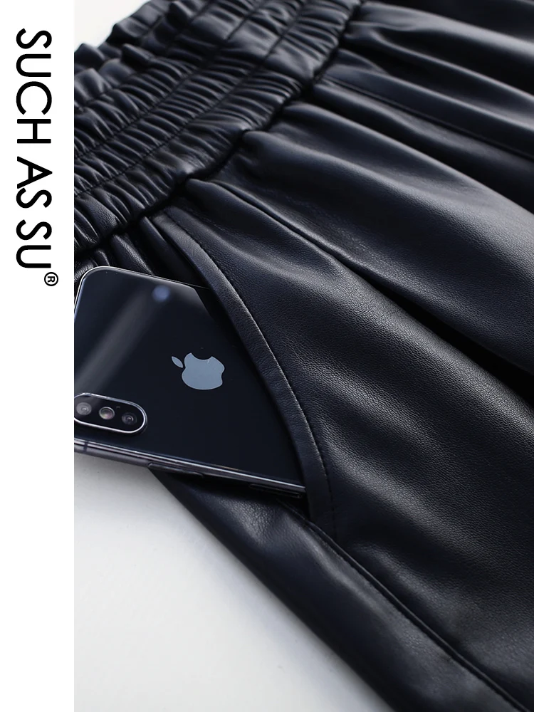 New 2020 Fall Winter PU Short Shorts Women Black Elastic High Waist Leather Shorts M-5XL Plus Size Slim Sexy Mini Short RS1001