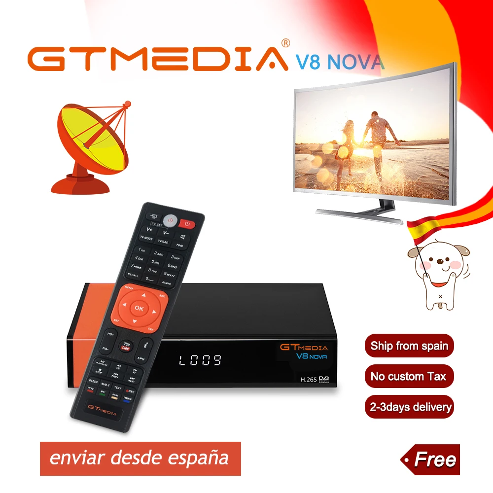 

Gtmedia V8 NOVA from Freesat V8 Super TV Receiver Receptor Support built-in WIFI H.265 DVB-S2 cline cccam Box Spain tv decoder