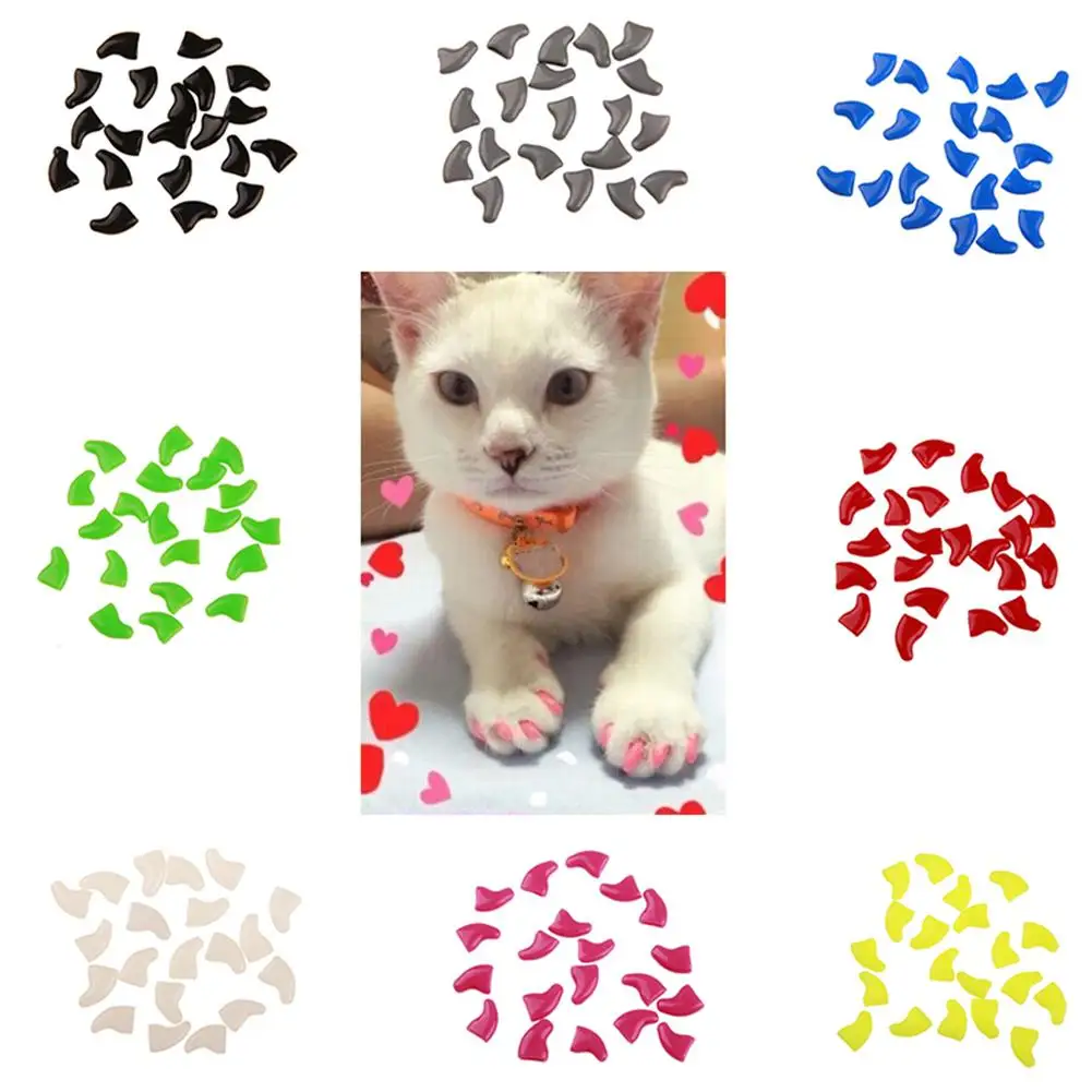 20Pcs Soft Plastic Cat Nail Caps Paw Claw Cat Nail Cover With Glue Colorful Cat Grooming Supplies Pet Accessories