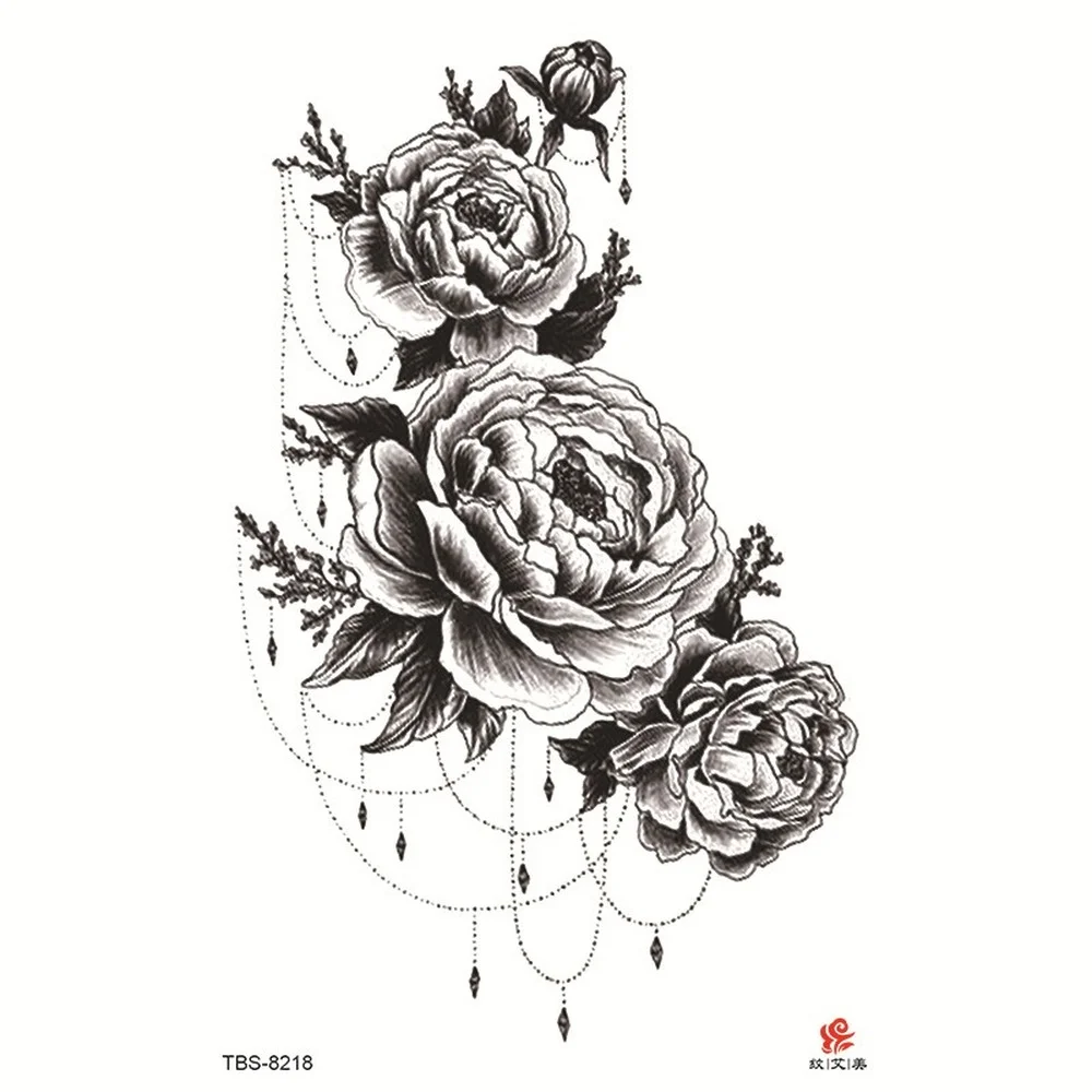 Temporary Tattoos Waterproof Tattoo Stickers for Women Dark Sexy Flower Temporary Tattoos Realistic Fake Black Rose Fox geisha mask Body Tattoos