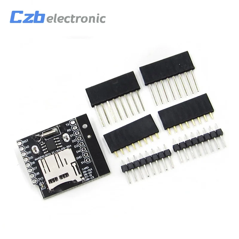 Интегральные схемы DataLog щит для WeMos D1 mini RTC DS1307 с батареей+ MicroSD с штырьковыми головками Набор для WeMos D1 mini