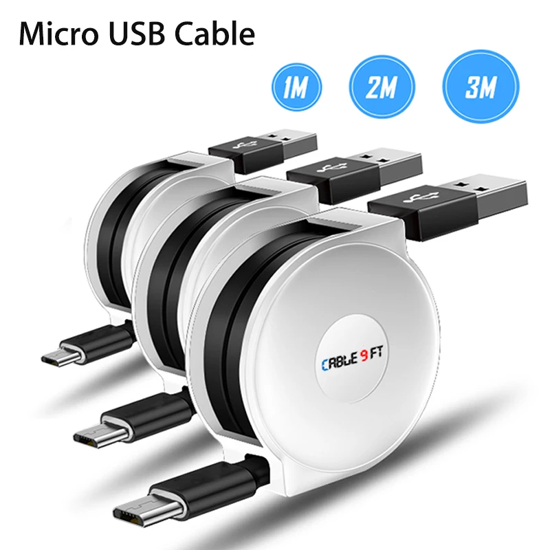 2m 3M USB кабель с выдвижным кабелем Micro для samsung Galaxy A3 A5 A6 2016 J3 J5 J7 2017 s7 huawei honor Y9 8x 7c 7x