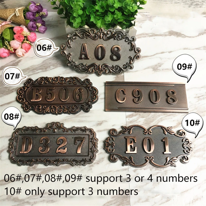 

ABS Plastic European Retro Style Customized House Number Imitation Metal Bronze Door Plate Address House Number Plate For House
