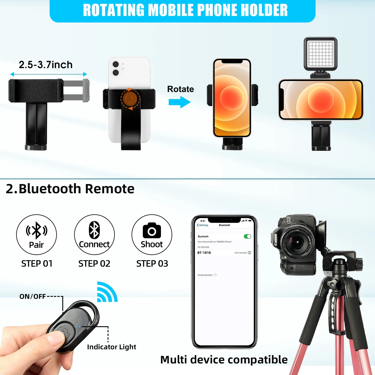 Tripé da Câmera para o Telefone com Bolsa de Transporte Fotografia Telefone Móvel Bluetooth Remoto Vídeo Dslr Canon 180cm - Image 5