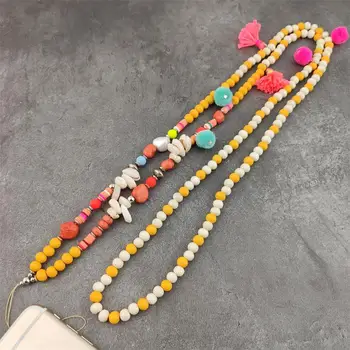 

Boho colorful pompom Cross Boday Strap Lanyard U Disk Work Card Mobile Cell Phone Chain Straps phone Hang Rope Jewelry