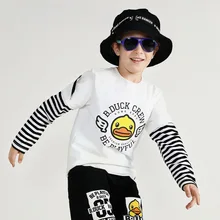 B. футболка с длинными рукавами в полоску с изображением маленькой желтой утки для мальчиков на весну и осень футболка с длинными рукавами и вырезом лодочкой из двух предметов