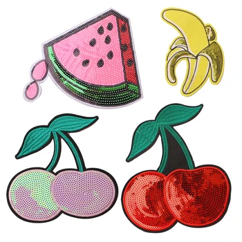 

1Pcs Cute fruit cartoon sequins icon Iron on Patches for Clothing DIY Stripes Clothes Patchwork Stickers Custom Badges