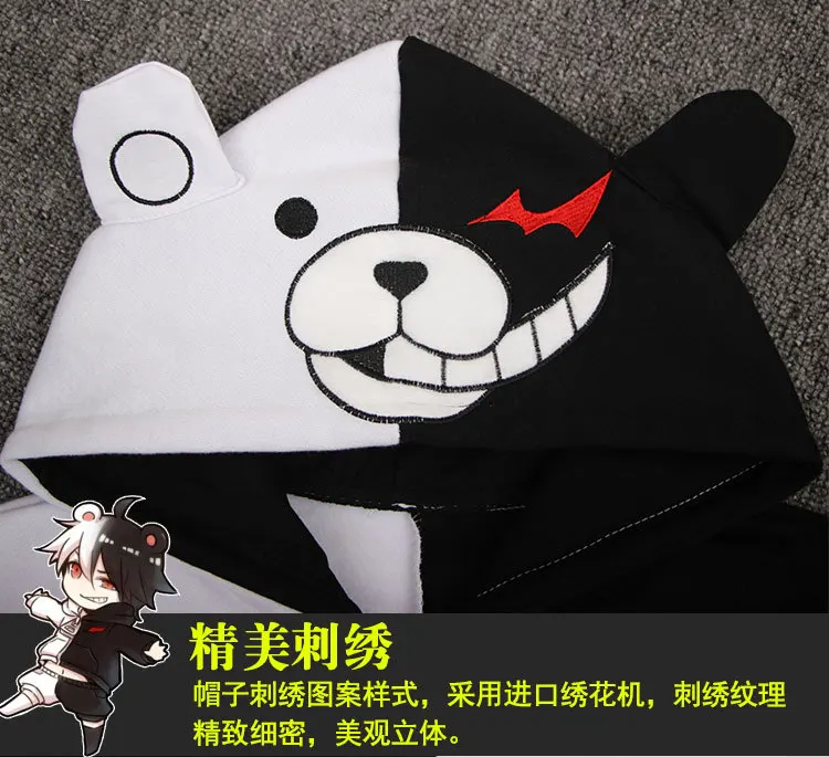 Аниме Danganronpa Monokuma толстовки на молнии пальто милый черный белый медведь с длинными рукавами для мальчиков и девочек зимняя повседневная хлопковая толстовка с капюшоном