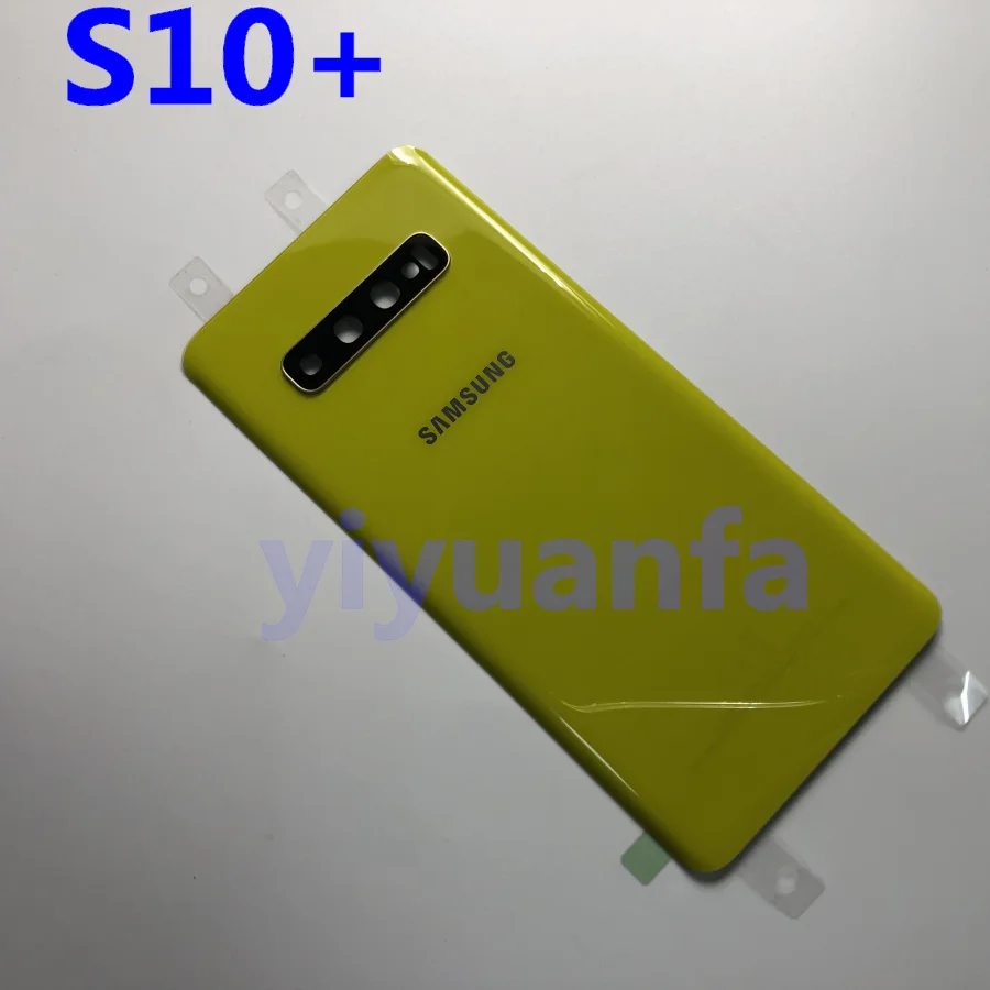 Samsung Galaxy S10 G973 S10 Plus G975 S10E задняя крышка батарейного отсека задняя крышка Корпус Запасные части+ стеклянная рамка объектива камеры - Цвет: S10 Plus yellow