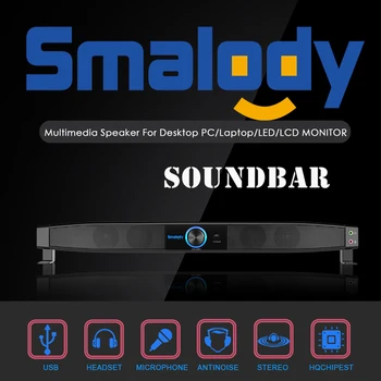 

Smalody Soundbar USB Powered Speakers Home Theater 5W Stereo Subwoofer w/ Microphone Support LINE IN Music Play for TV Computer