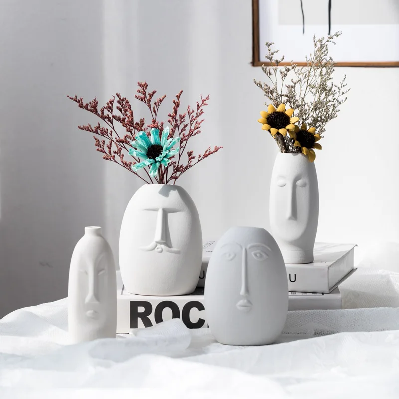 INS Nordic Decor Rustic Home Decor Face Shape Ceramic Flower Vase Decoration Home Decoration Modern Room Decoration For Home 2
