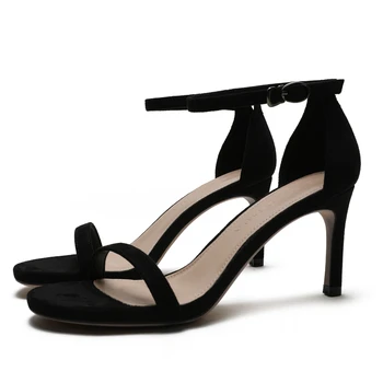 

Back Strap Narrow Band Women Sandals Concise Elegant Summer Prom Thin Heel High Size Female Brand Kid Suede Leather Shoes C0067