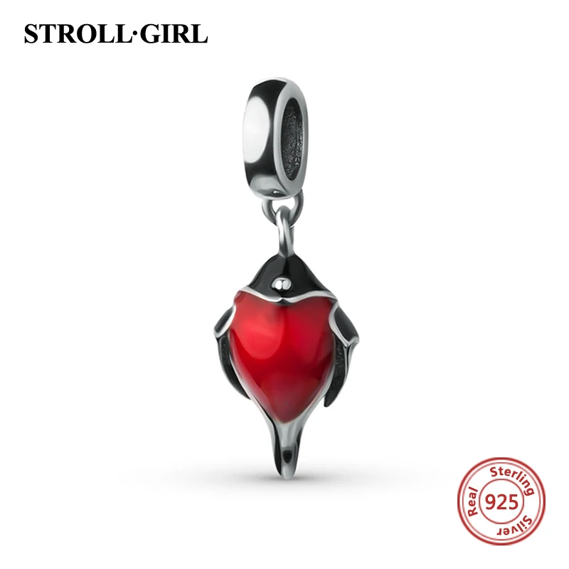 Эмаль Стиль красная птица Бусины Fit Аутентичные Серебряный браслет DIY 925