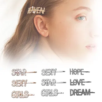 

3 Pcs/set Women Hairpin Shining Letter Hairpins English Words Vintage Rhinestone Styling Tool Hair Clip Girls Hair Accessories