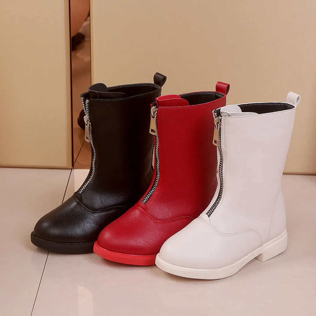 

Children'S Winter Boots For Girls Simple Zipper Fashion Plush Boots Princess Flats Dress Shoes Black Red Non-Slip Snow Shoes