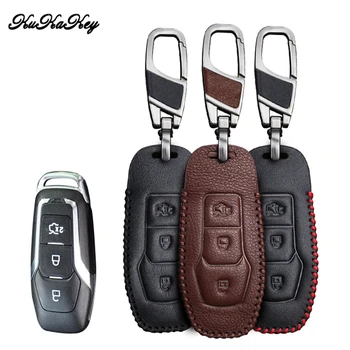 

Leather Car Key Cover Case For Ford Edge Mondeo 2.0T Mustang 2015 Kuga FUSION LINCOLN EXPLORER MK Galaxy Ranger S C Max MK3 MK4