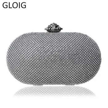 

GLOIG Of Rhinestones Women Evening Bags Gold Black Silver Flower Metal Luxurious Crystal Clutches Party Wedding Bridal Purse