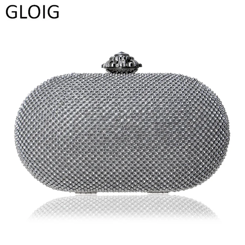 Женские вечерние сумки клатчи GLOIG Of Стразы золотистые черные серебристые с
