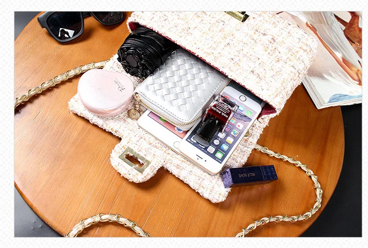 Womens Wool Plaid Handbag Double Flap Lattice Handbag Purse 2019 Classic Luxury Tweed Crossbody bag Chain Shoulder Bag for Women (10)