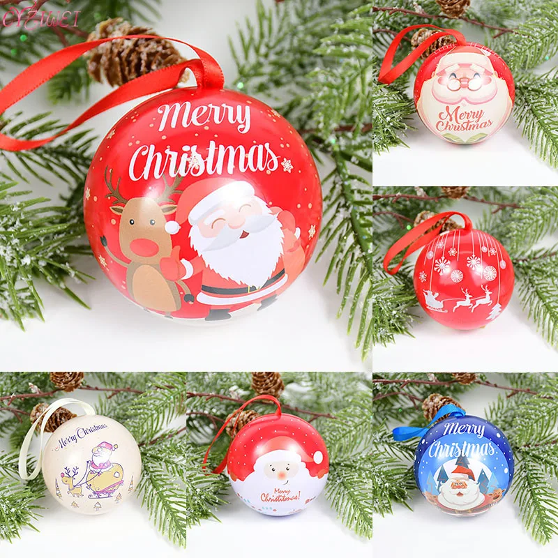 Creative Christmas Candy Box Tinplate Ball Candy Jar Gift Round Ball Packaging Box Christmas Decor Navidad New Year Party Decor