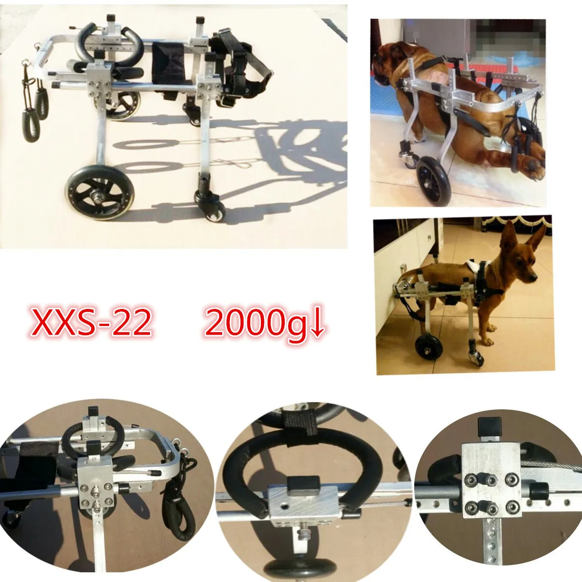 

Pet Dog Wheelchair Rehabilitation Training Weak Paralyzed front/Rear Legs Dog Professional 4 Wheel Adjustable Stainless Steel