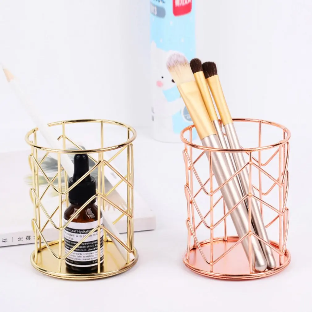 

2020 New Hollow out Makeup Brush Pot Holder Organizer Iron Round Practical Pen Pencil Cup Stationery Container Storage