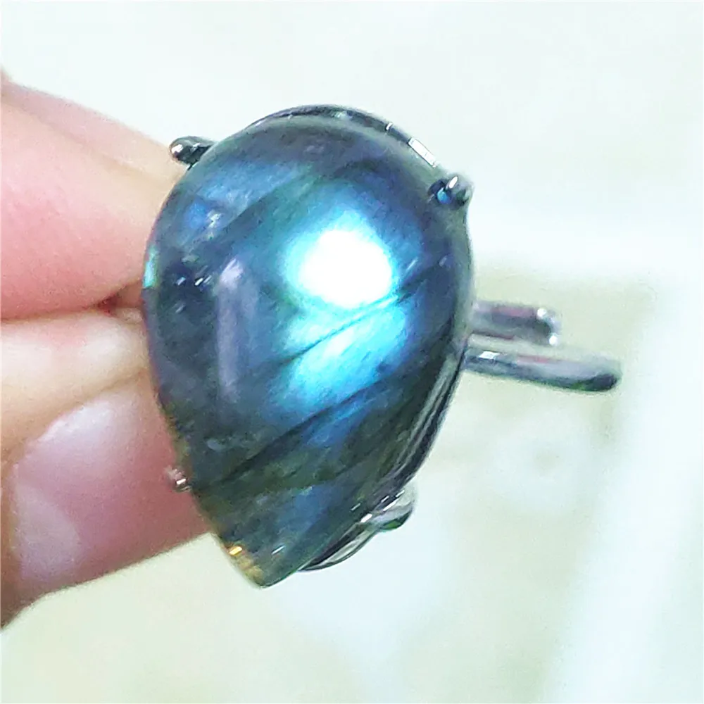 name necklace Genuine Natural Labradorite Blue Light Adjustable Ring 925 Sterling Silver Labradorite Oval Resizable Ring Jewelry AAAAAA gold necklace design