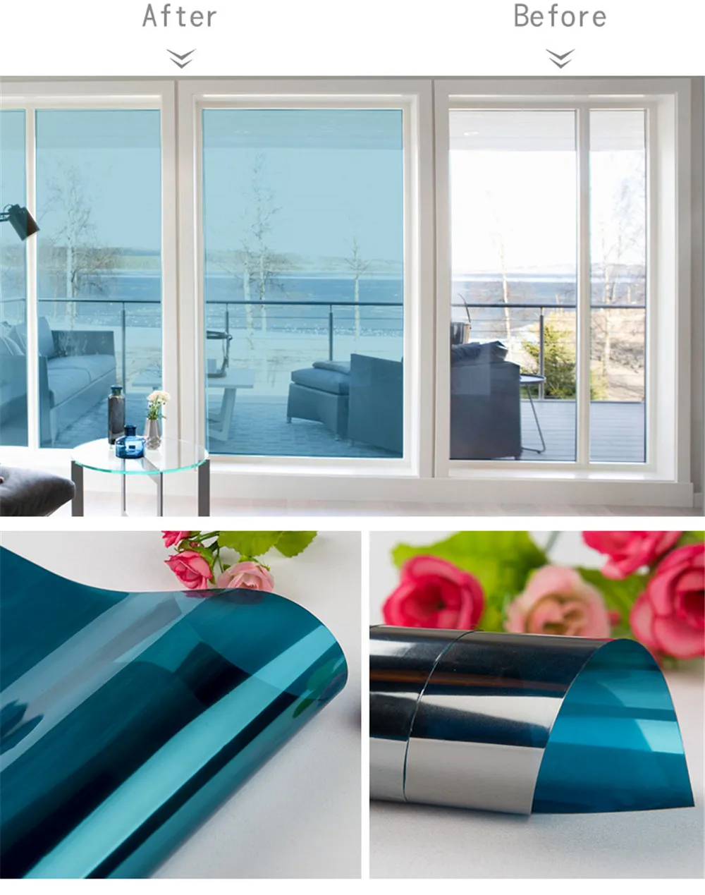 One Way Mirror Window Film Daytime Privacy Sun Blocking Reflective Self Adhesive Film Anti UV Heat Control Window Tint for Home