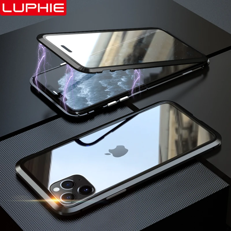 

LUPHIE 360 Degree Full Magnetic Case For iPhone 11 Pro Max Case Cover Front & Back Glass Case For iPhone 11 pro Max Magnet Cover