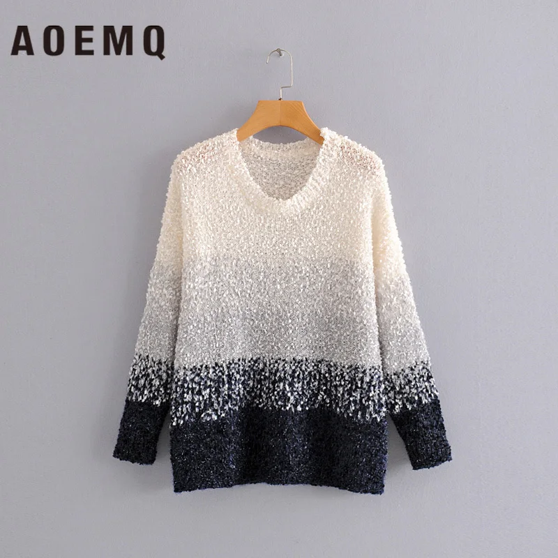

AOEMQ Sweaters Pullover Sky Blue Gradual Change Winter Sweaters Acrylic Polyester One Size Christmas Sweaters Women's Clothing