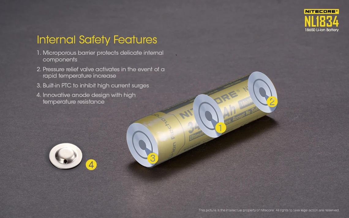 Nitecore NL1834 NL1832 NL1826 NL1823 rechargeable battery 18650 3.7V Li-ion Max 2A Protected Li-ion Button Top Battery blacklight flashlights