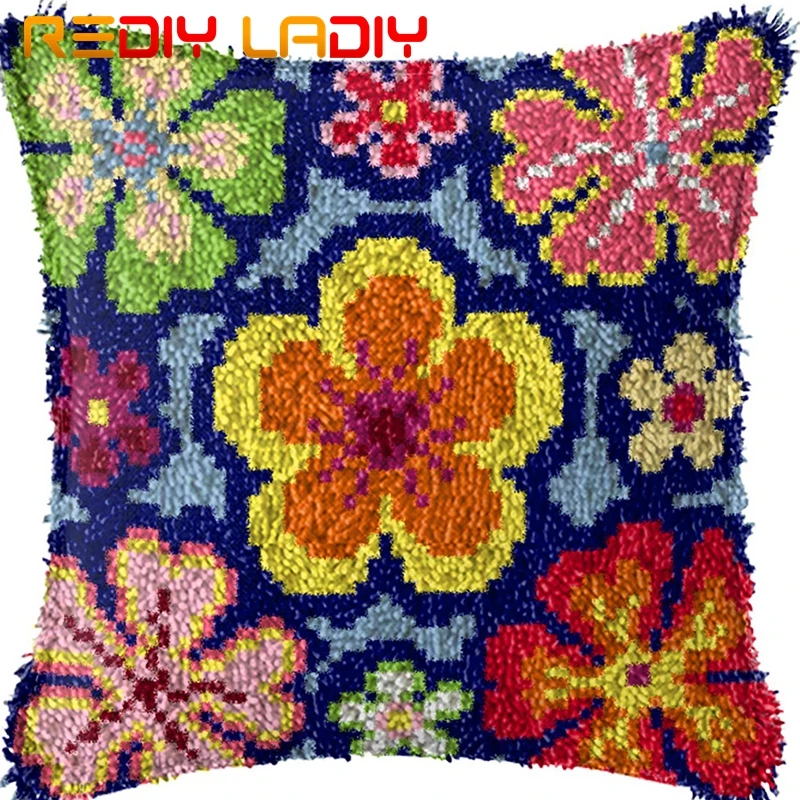 Latch Hook Cushion Colorful Flowers Pillow Case Acrylic Yarn Pillow Pre