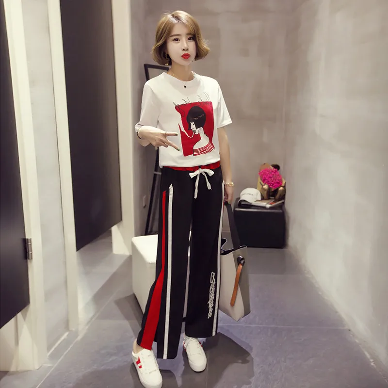 

Sports Leisure Suit Female Spring Summer 2018 New Style Fashion Korean-style Loose Short Sleeve Summer BF Harajuku Two-Piece Set