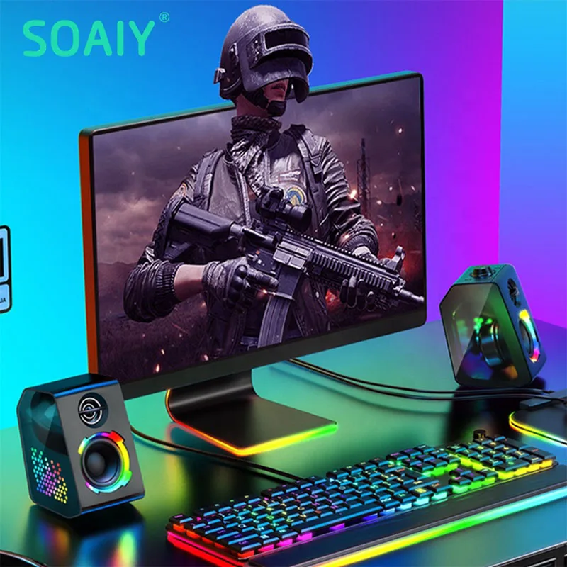 Computerlautsprecher für PC-Desktop-Computer-Laptop mit Subwoofer, LED-bunte Beleuchtung, Heimkinosystem, USB-Kabel-SoundBox_voghion.com